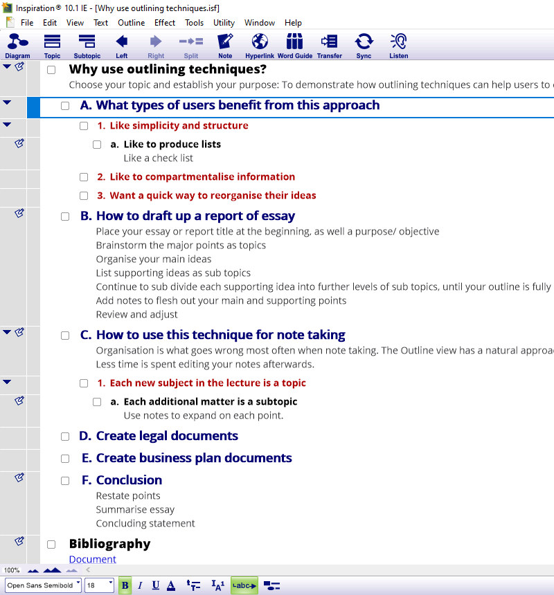 text outline view